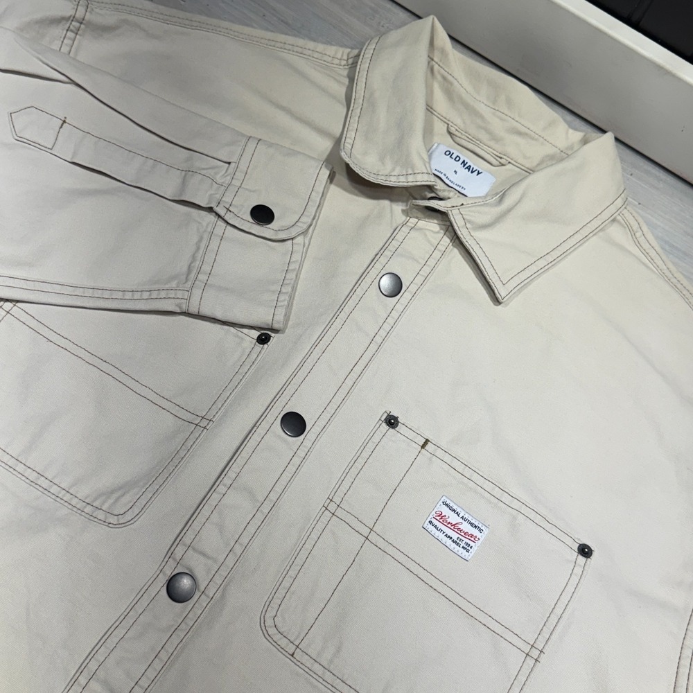 Old Navy Canvas Work Shirt Mens XL Wish Bone Utility Chore Jacket Snap Buttons